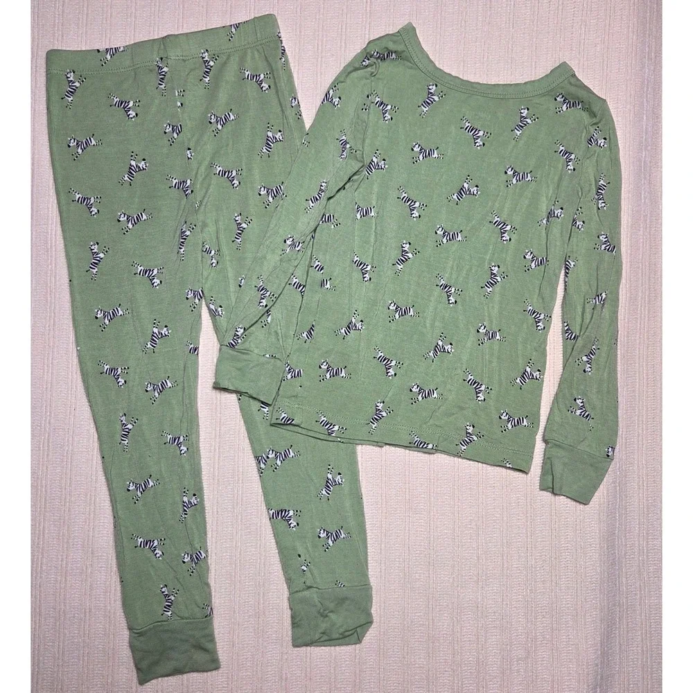 Little Me Sage Green Zebra Print Bamboo Two-Piece Pajama Set Unisex 3T